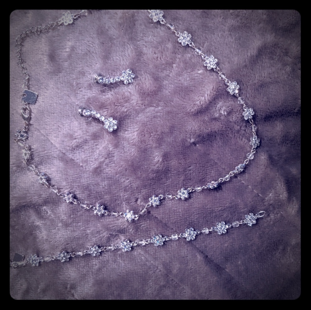 Necklace, bracelet, earring set.